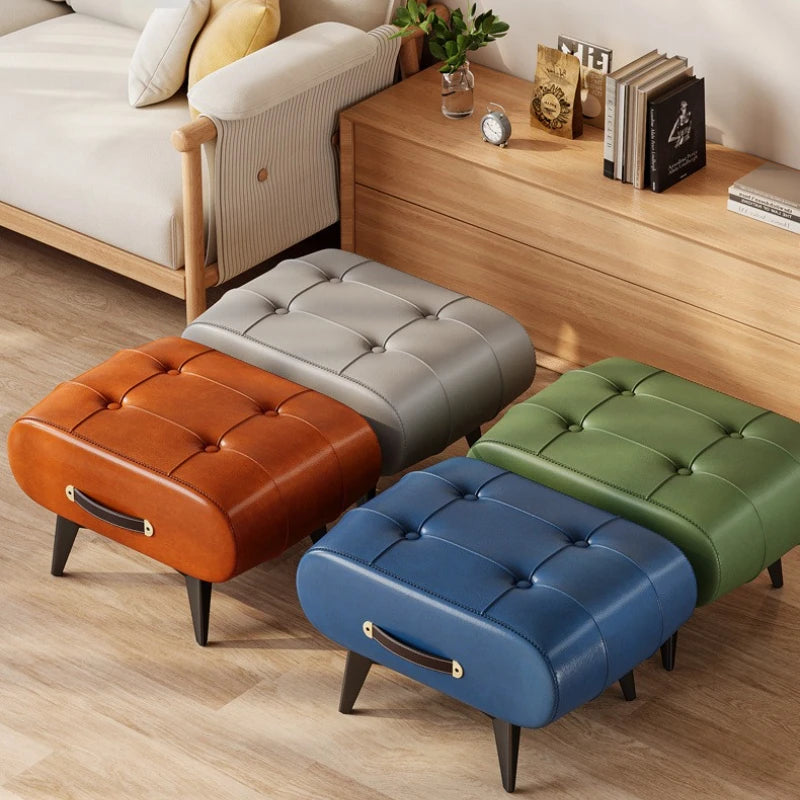 Taburete Plegable de Piel Sintética de PU Extra Gruesa y Espuma de Alta Densidad, Otomana Portátil para Sala de Estar/Dormitorio/Oficina, Base Antideslizante