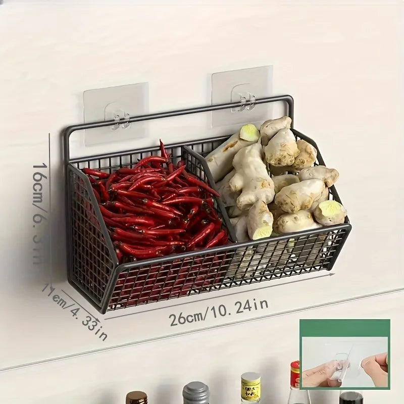 Cesta de Almacenamiento de Cocina Montada en la Pared Adecuada para el Almacenamiento Duradero de Alambre de Metal de Especias, Ajo, Cebollas y Verduras