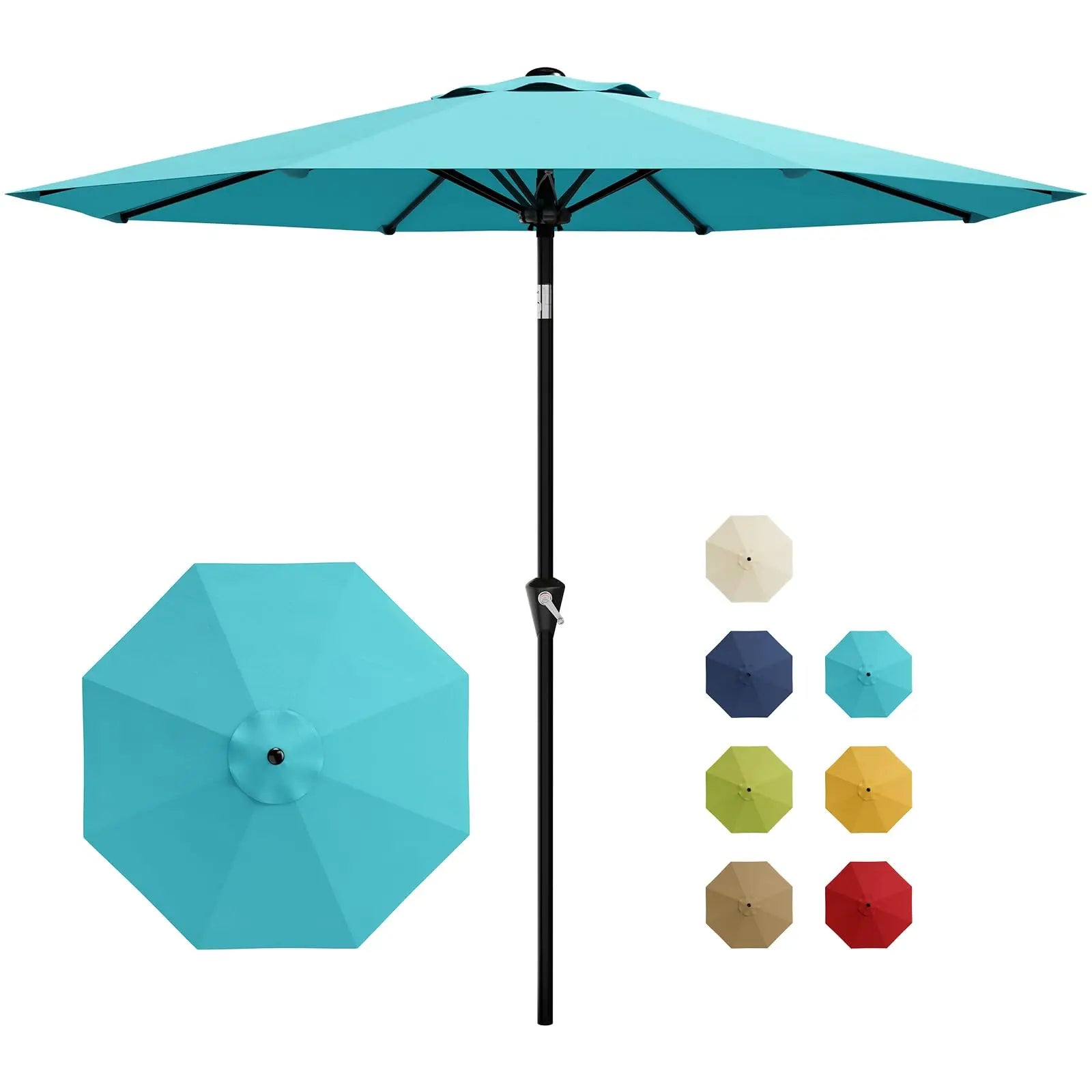 Sombrilla de Patio de 2.74M con Manivela e Inclinación, Sombrilla de Mercado para Exteriores, Protección UV Impermeable para la Cubierta de la Piscina, Armazón de Hierro de 8 Varillas