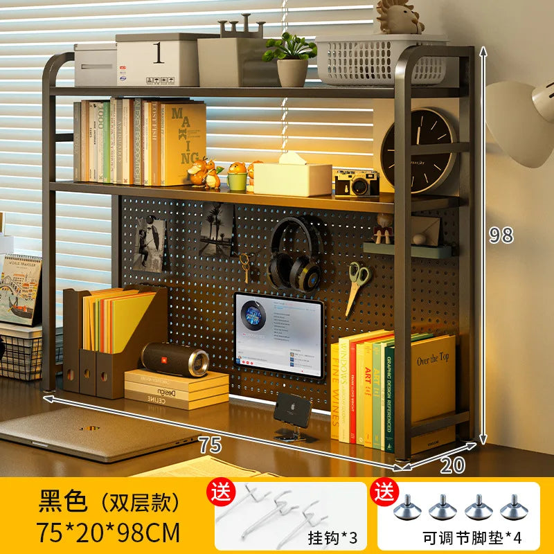 Estante de escritorio de hierro con perforaciones, estantería multinivel, organizador de escritorio, estante de almacenamiento para estación de trabajo de estudiantes, mueble de gabinete de rejilla ordenado.