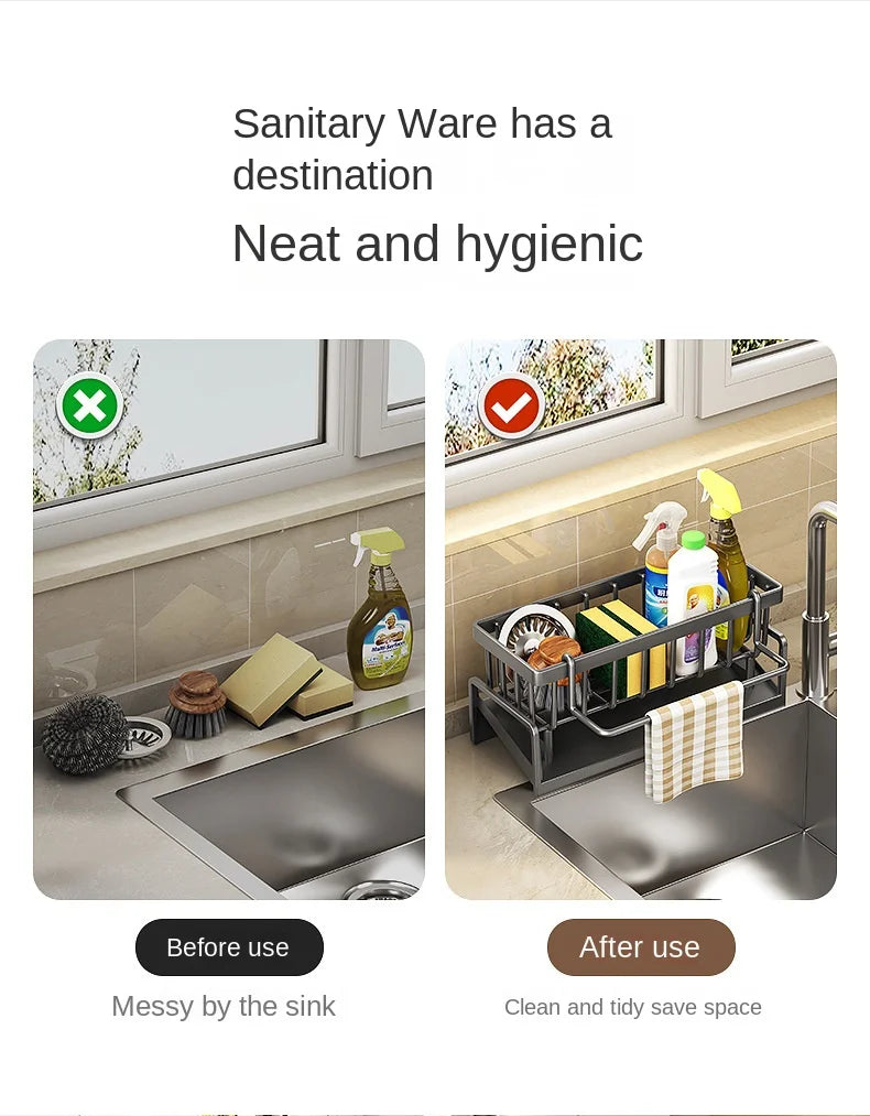 Organizador de fregadero, soporte para cepillo de platos, soporte de plástico inoxidable para esponja de fregadero con bandeja de drenaje automático, jabón de cocina para jabón de cepillo
