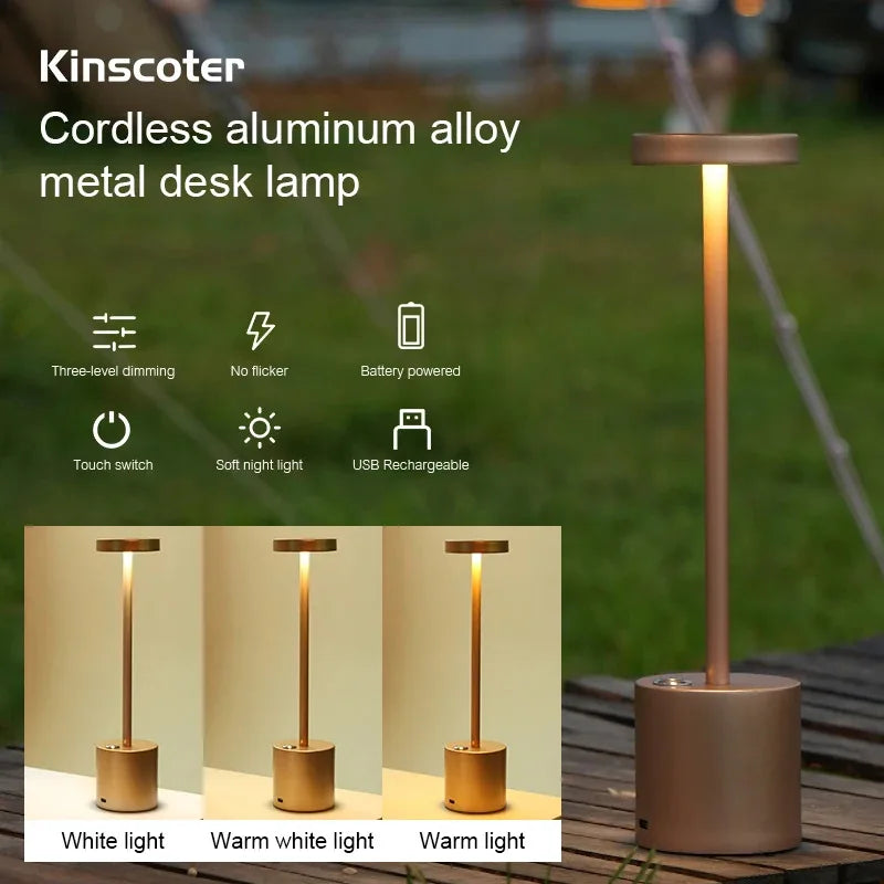 Lámpara de mesa LED con sensor táctil, luz nocturna de escritorio, recargable, inalámbrica, lámpara de lectura, 3 colores ajustables, luz ambiental creativa