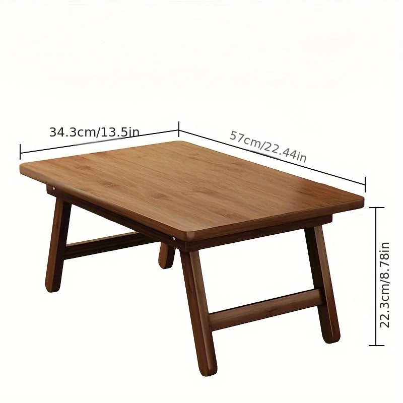 Mesa de centro plegable versátil - Marrón, superficie de bambú, estilo contemporáneo para ventanales, balcones o áreas de estudio