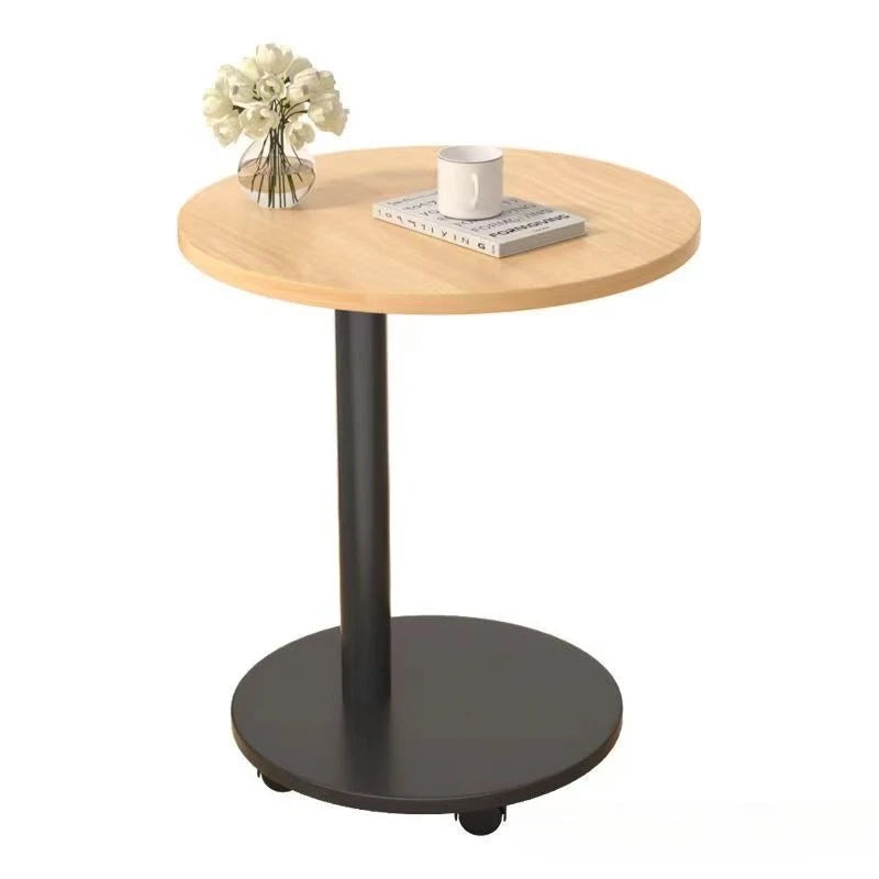 Modern Round Dining Table Portable Foldable Wheeled Side Table Coffee Table Bedside Table Living Room Balcony Sofa End Table