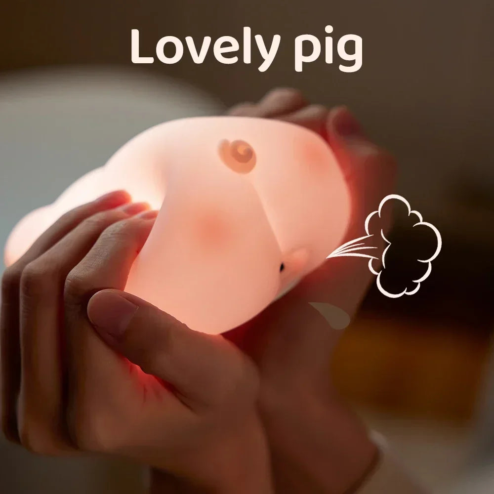 Luz de noche de cerdito rosa, linda lámpara de noche de silicona, lámpara de palmada LED, decoración de habitación, carga USB, lámpara de ambiente interior, regalo para niños