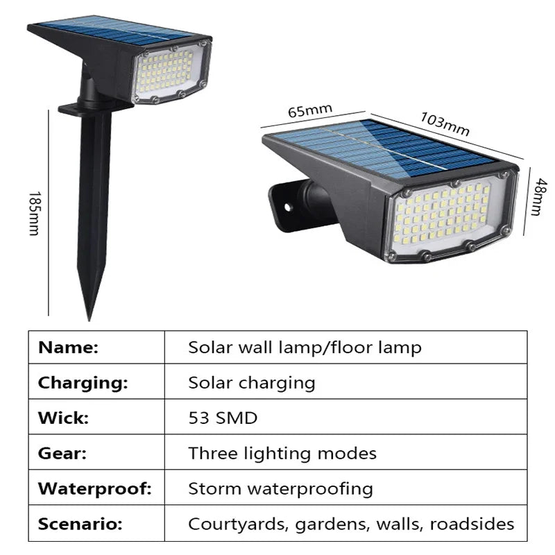 1/2 Uds. Lámpara Solar de 53 LED, Foco Solar Ajustable para Tierra, IP65 Impermeable, Iluminación Exterior para Pared y Jardín