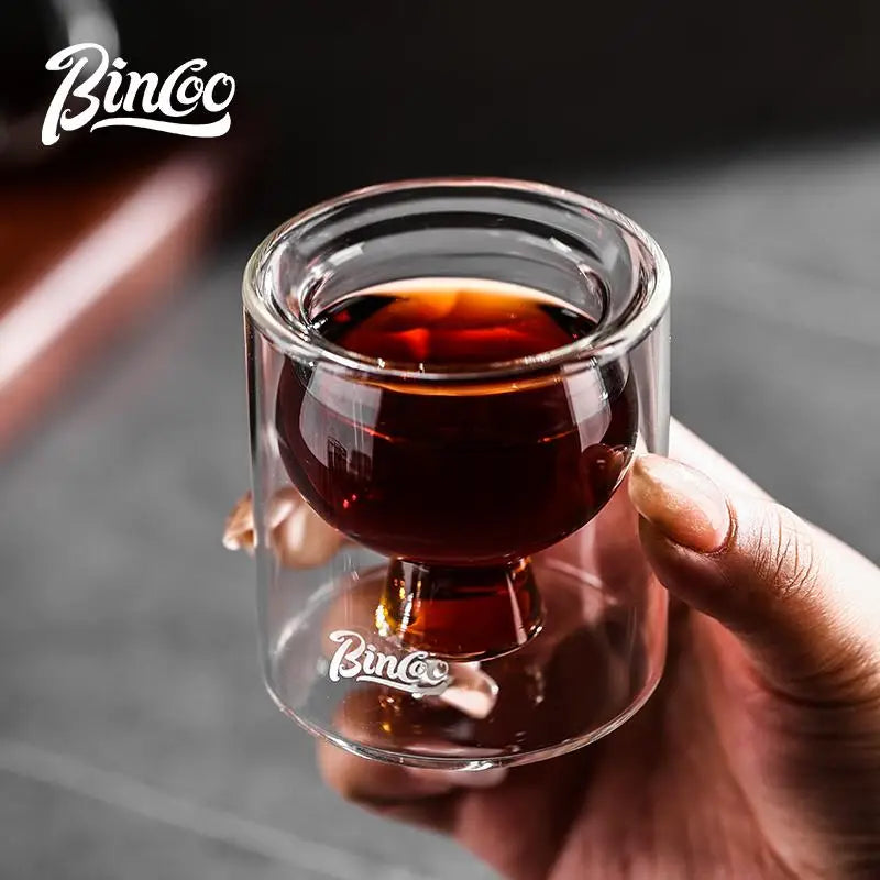 Taza de café de vidrio grueso de doble capa BINCOO, taza de café expreso de borosilicato resistente al calor para el hogar y la oficina, 80 ml