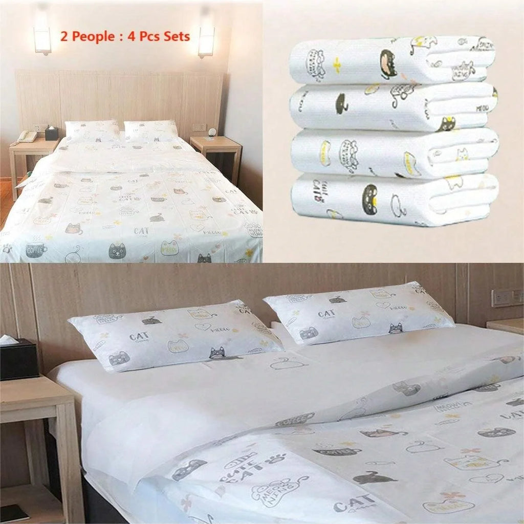 4 Pcs Disposable Bed Sheets King Size, Disposable Fitted Sheets Travel Bedding Cover for Hotel, Disposable Travel Sheet