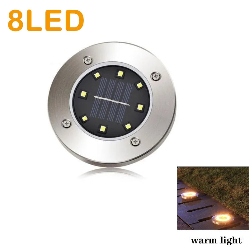 Luz solar de disco de 8/20 LED para exteriores, luz solar subterránea para jardín, foco de cubierta, lámpara solar LED enterrada, decoración de jardín