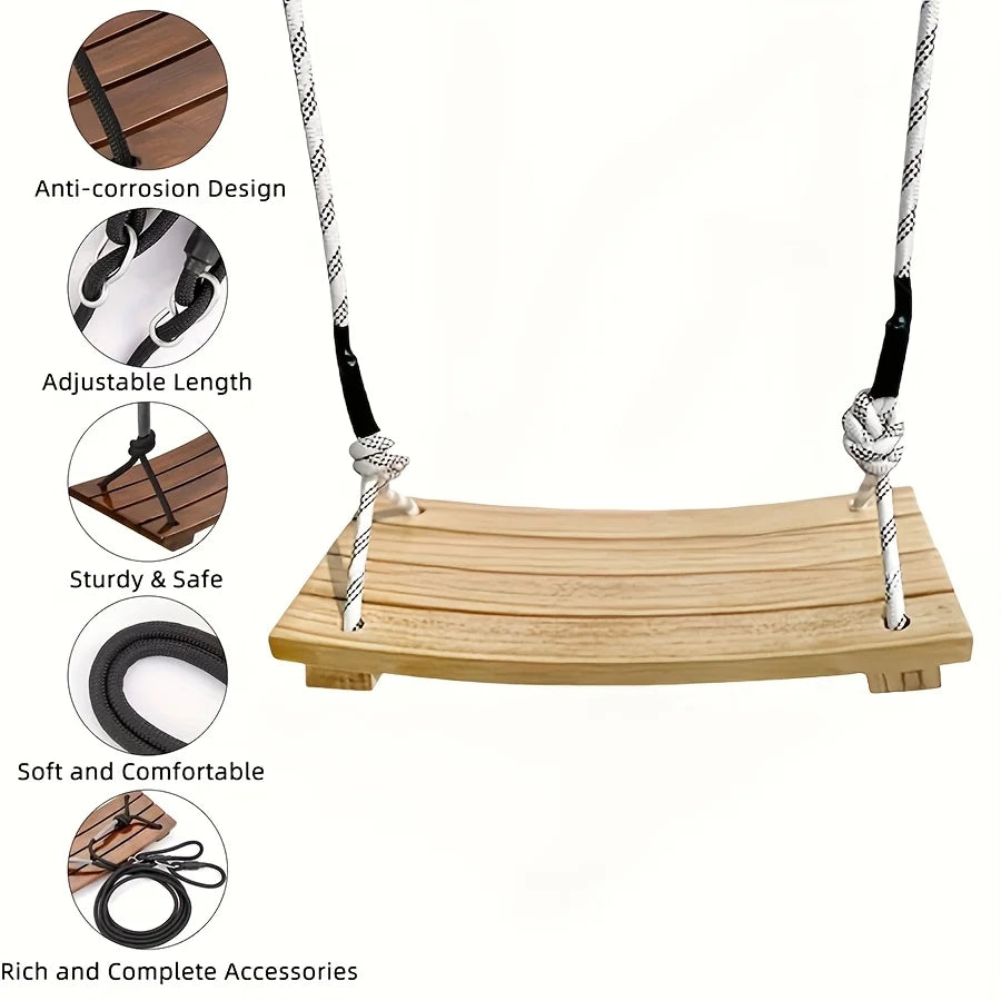 Columpio colgante para adultos - Columpio de porche de madera maciza para uso en interiores/exteriores, hamaca de árbol de jardín con acabado resistente a la intemperie