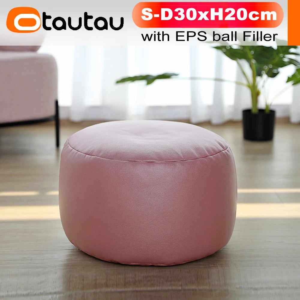 OTAUTAU Taburete redondo pequeño de polipiel otomano puf reposapiés lleno puf reposapiés asiento esquinero de suelo Puff JD004