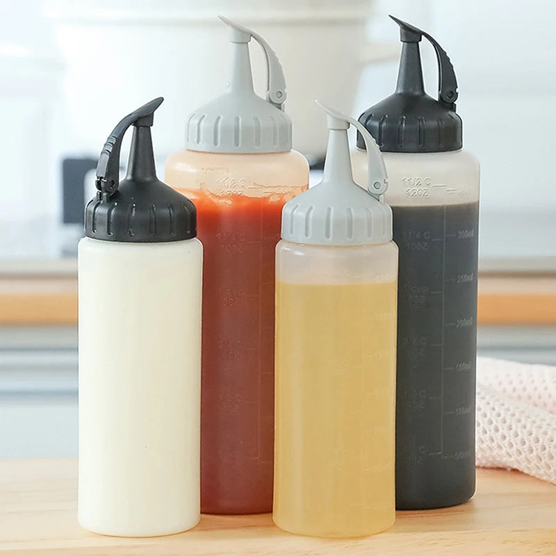 Botellas de condimentos exprimibles grandes de 175ML/350ML con boquillas para ketchup, salsas BBQ, aceite de oliva, dispensador de botellas de salsa exprimible