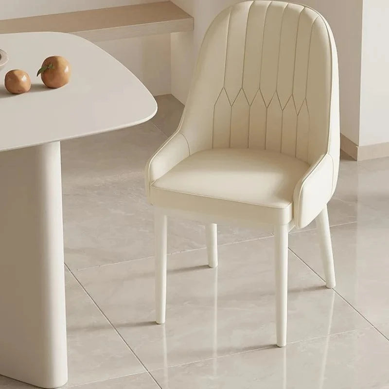 Silla de Comedor Moderna Tapizada Acolchada Color Crema con Respaldo Alto Suave Minimalista para Cocina Comedor Cafetería Hotel Taburete Muebles para el Hogar