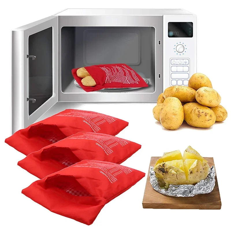 Bolsa de patatas para microondas, reutilizable, cocinador de patatas express para microondas, cocinador de patatas asadas, patatas perfectas en 4 minutos, bolsa de horno roja