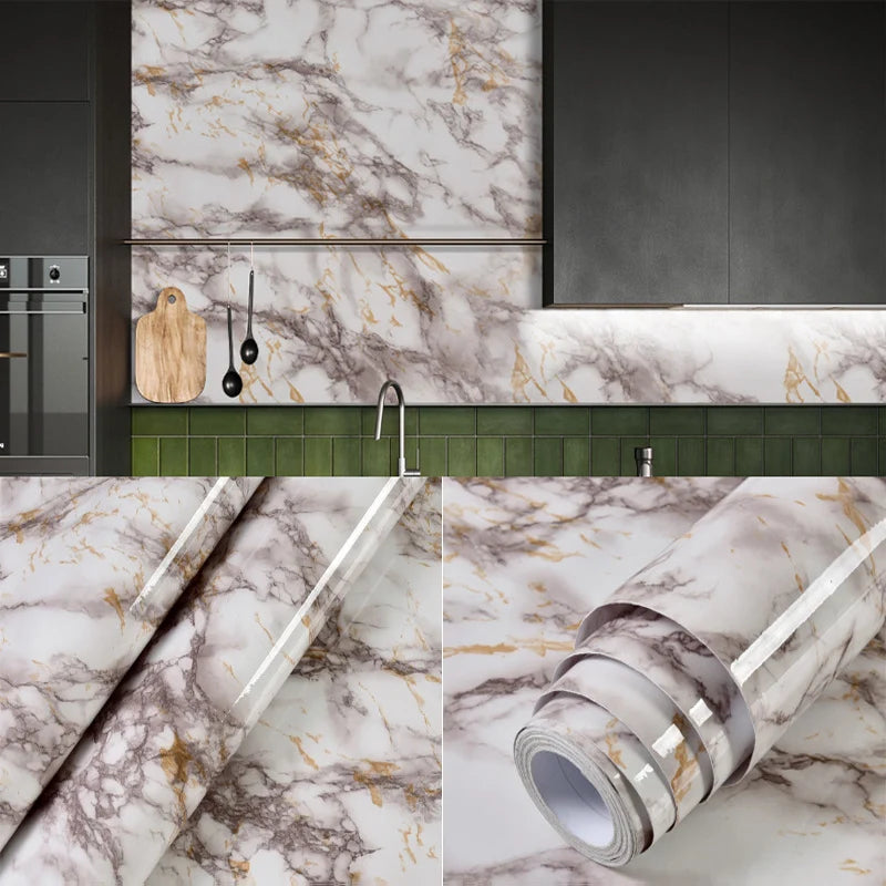 40cm Marble Self-adhesive Wallpaper Kitchen Cabinet Stove Countertop Contact paper PVC Waterproof Renovation Tile Wall Stickers