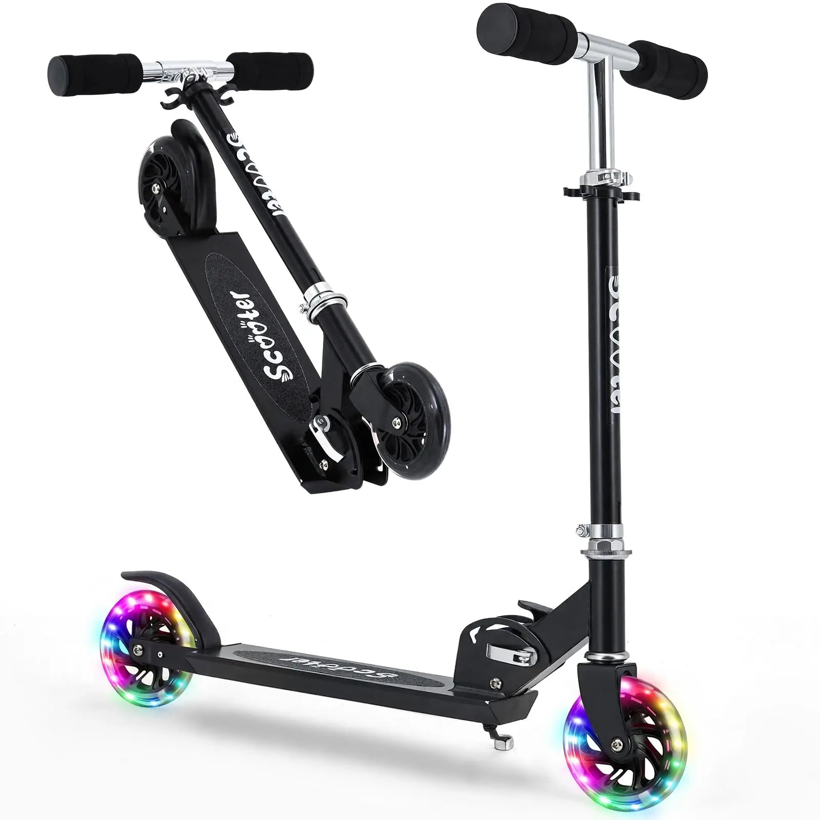 Patinete infantil con ruedas LED iluminadas, altura ajustable, plegable, ligero, patinete para niños y niñas de 3 a 12 años