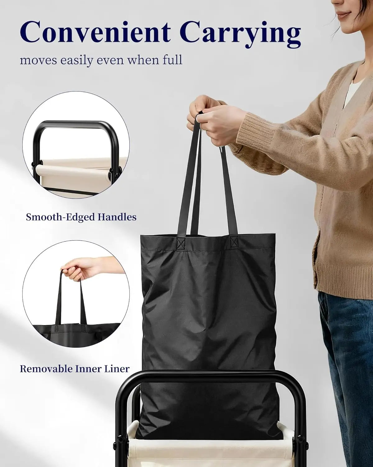 Cesto de ropa sucia con doble sección, tapa y bolsas extraíbles, cesta portátil de 120 L para dormitorio, baño, universidad
