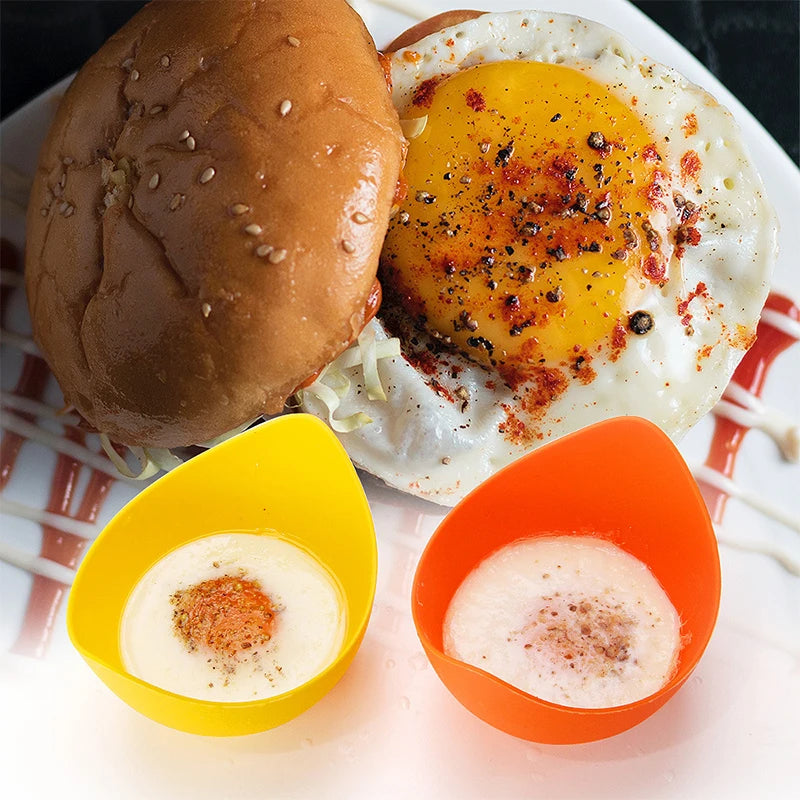 4 recipientes de silicona para escalfar huevos con soporte anular, tazas antiadherentes para escalfar huevos para freidora de aire, horno, estufa, cocina huevos YY103