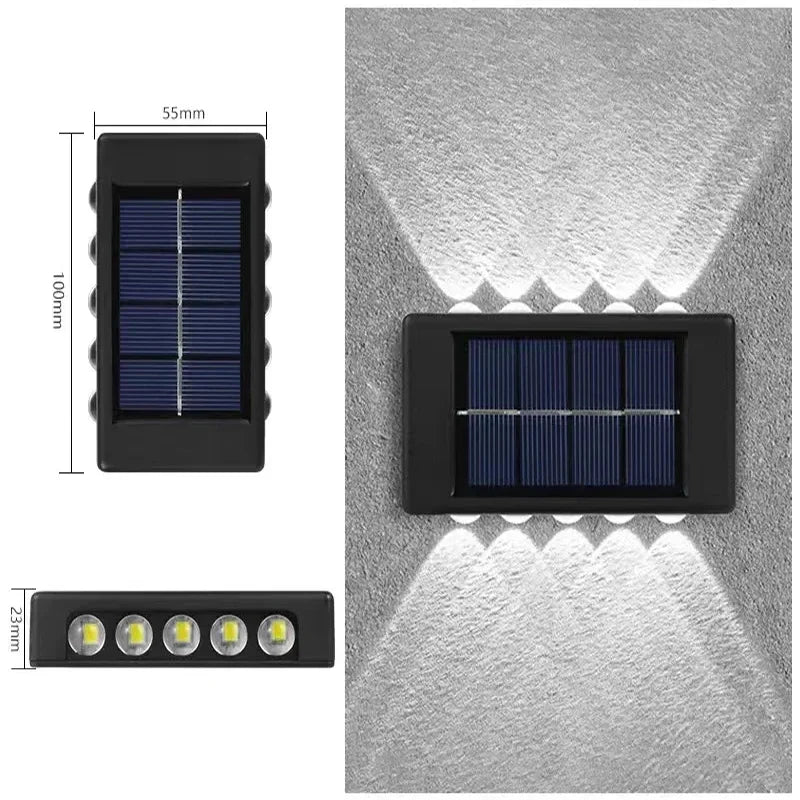 Lámpara de pared solar exterior impermeable luces solares arriba y abajo lente convexa iluminación para jardín calle paisaje balcón exterior dec