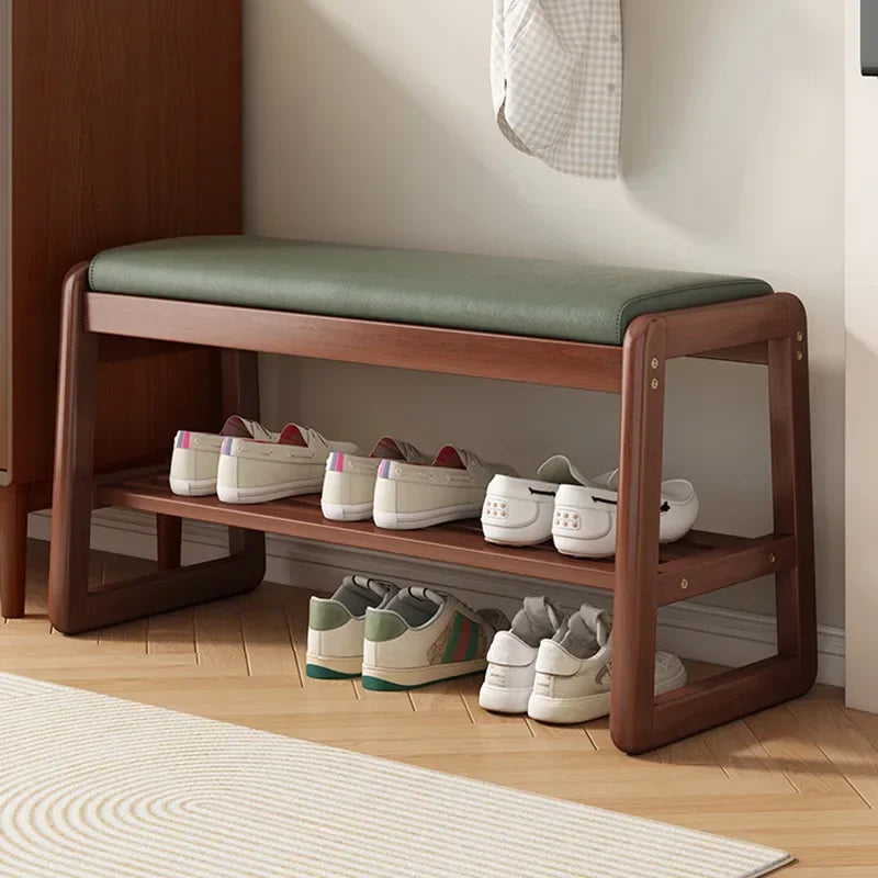 Taburete para cambiarse los zapatos de tela Teng, para puerta de entrada, puerta del hogar, almacenamiento multicapa, madera maciza, se puede sentar en el taburete para zapatos