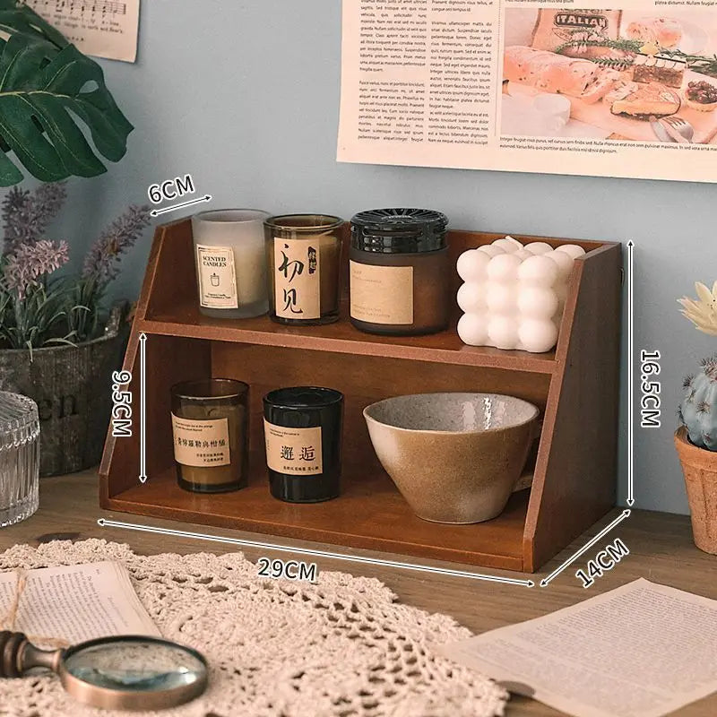 Estante de almacenamiento de cosméticos de madera maciza, organizador multifuncional de escritorio, caja de almacenamiento de muestras de tazas, estante de almacenamiento retro de madera multicapa