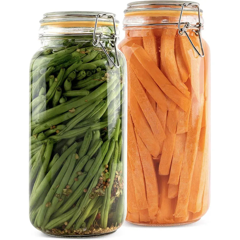 Frascos de vidrio lila HeY con tapas Tarros de vidrio herméticos para cocina Tarros para conservas de boca ancha con tapas con clip Tarros con botes a prueba de fugas