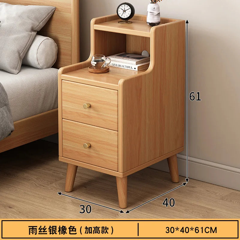 Mesita de noche minimalista moderna de estilo chino nuevo, compacta y estrecha, con cajón de almacenamiento de madera maciza para dormitorio, muebles para el hogar