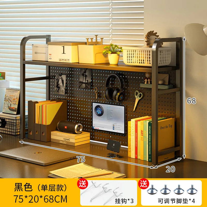 Estante de escritorio de hierro con perforaciones, estantería multinivel, organizador de escritorio, estante de almacenamiento para estación de trabajo de estudiantes, mueble de gabinete de rejilla ordenado.