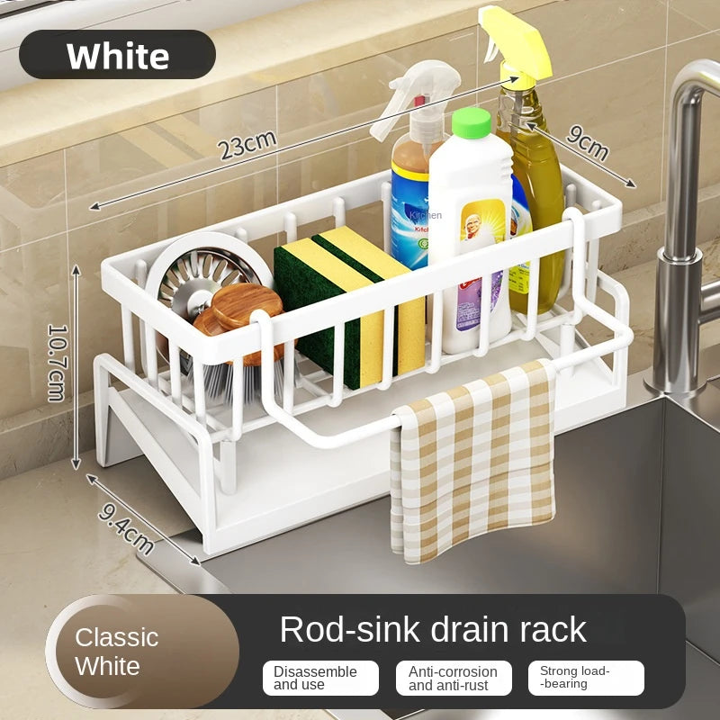 Organizador de fregadero, soporte para cepillo de platos, soporte de plástico inoxidable para esponja de fregadero con bandeja de drenaje automático, jabón de cocina para jabón de cepillo