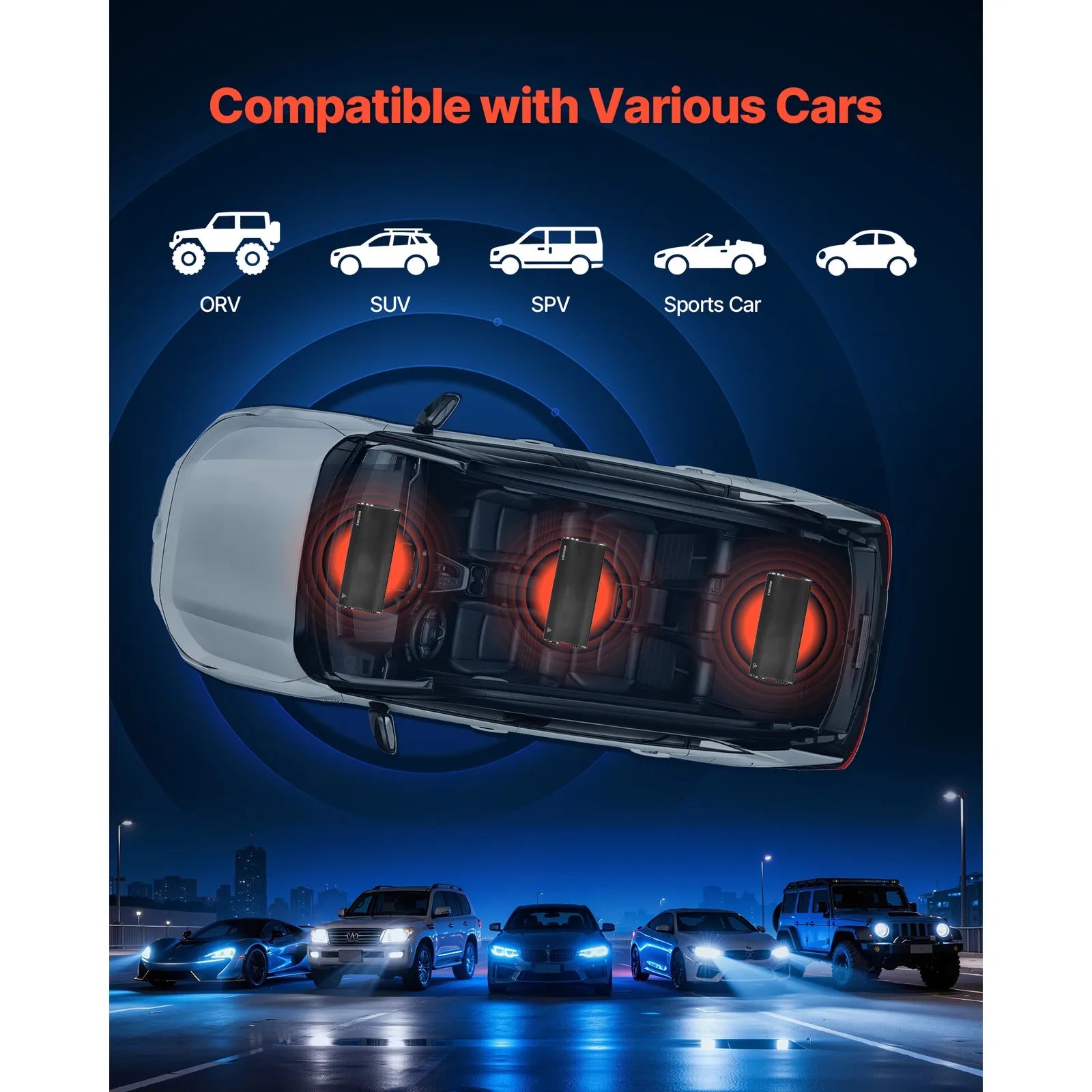 Amplificador de coche Uimoso Clase D de 5 canales, estéreo, 4 x 200W + 1 x 1000W a 2 ohmios