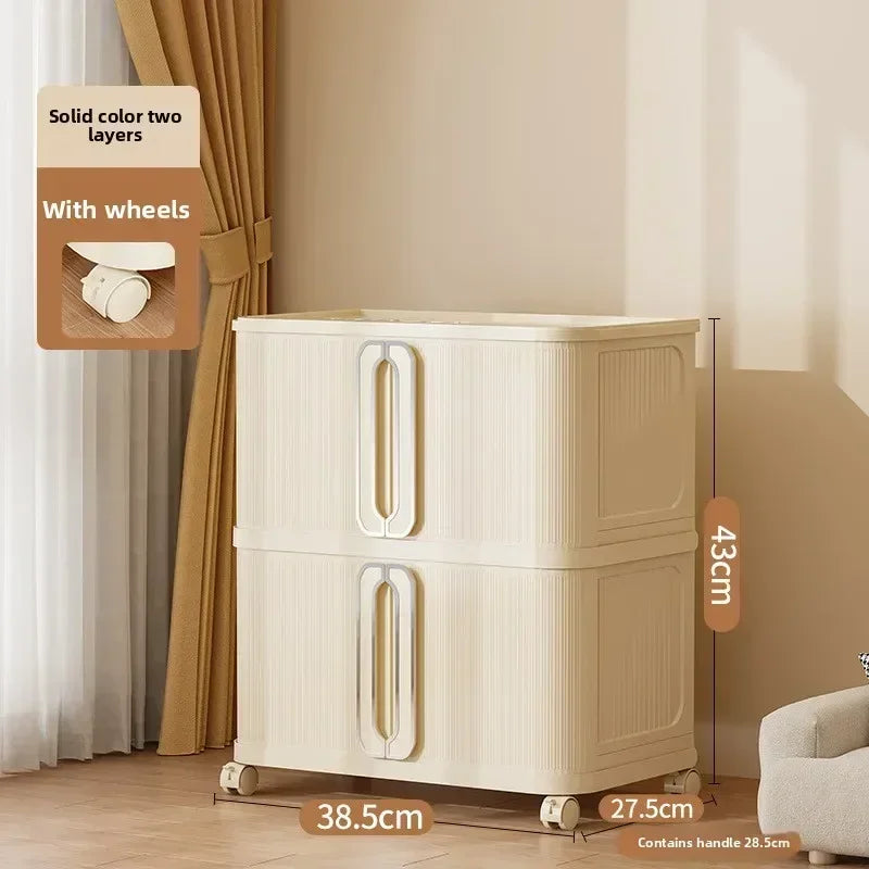 Armario de almacenamiento grande color crema con estilo viento, armario de edredones, estante de almacenamiento plegable de instalación gratuita, caja de almacenamiento, taquilla.