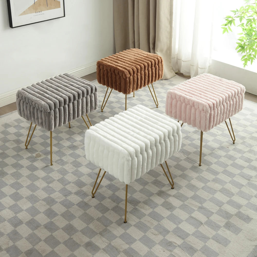 Elegante taburete de tocador de piel sintética con almacenaje - Suave y cómoda silla otomana para maquillaje y relajación