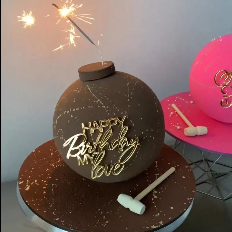 Flank Round Happy Birthday Cake Toppers Rose Gold Top Grade Acrylic Kids Birthday Party Cake Topper Baby Shower Gift Decoration