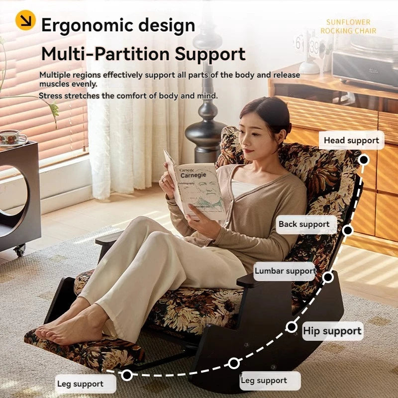 Mecedora retro de madera maciza, silla reclinable de balcón, sillón reclinable perezoso, sillón de ocio para adultos de sala de estar, mecedora individual