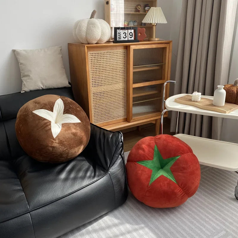 Cojín Engrosado con Almohada en Forma de Tomate Vegetal Champiñón Caqui Cojín Redondo para Ventana Almohadas para Dormitorio