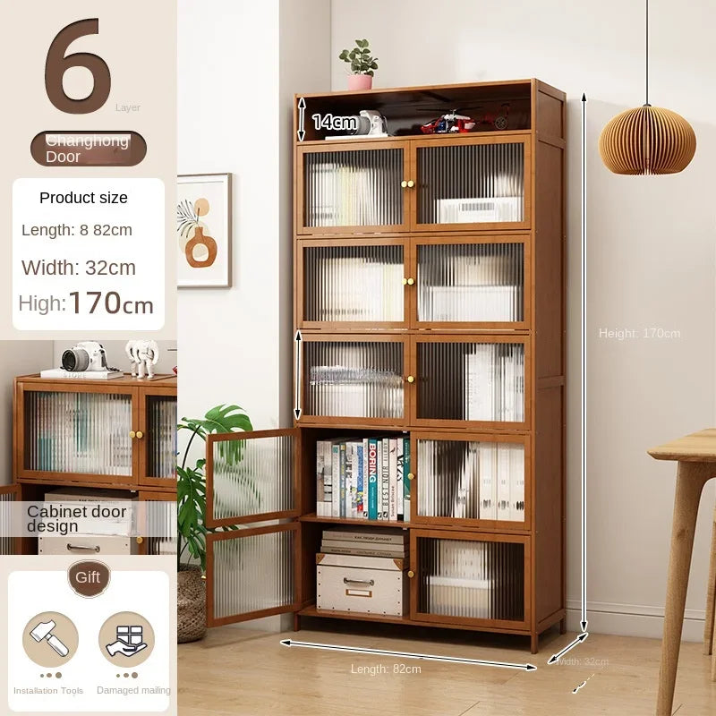 Librería con puerta, estante de almacenamiento de múltiples capas, armario de almacenamiento de costura, vitrina de sala de estar, estantería