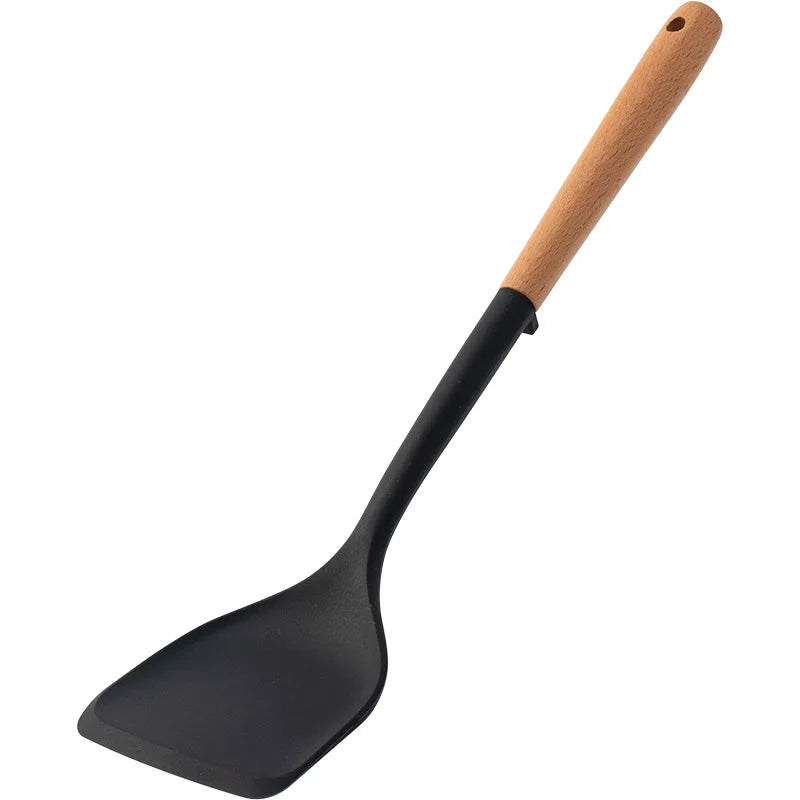NEW Silicone Spatula Non Stick Pan Wooden Handle Silicone Vegetable Heat-resistant Silicone Cooking Spatula Spoon Kitchen tool