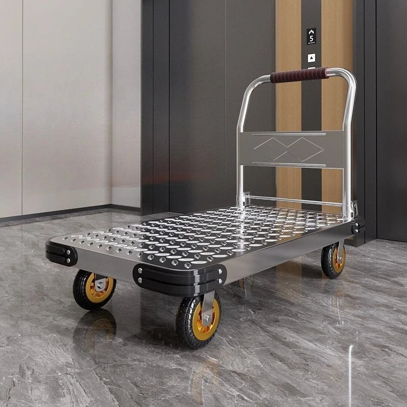 Carrito de Jardín Plegable Reforzado, Vagón Utilitario, Ruedas Todoterreno, Cama de Acero para Transportar Mantillo, Leña, Plantas, Herramientas