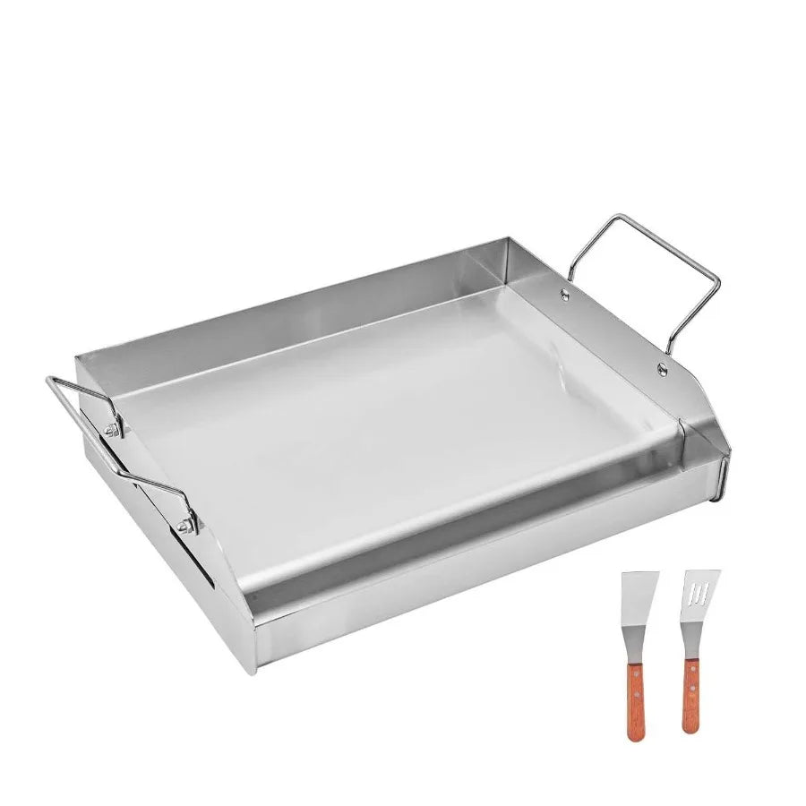 Plancha de acero inoxidable de 43x33 cm, placa rectangular universal de superficie plana para parrilla de gas, barbacoa, teppanyaki, utensilios de cocina portátiles con asa
