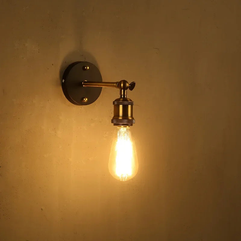 Lámpara de pared americana de una sola cabeza, estilo industrial retro para dormitorio, sala de estar, estudio, pasillo, escalera, lámpara de pared E27