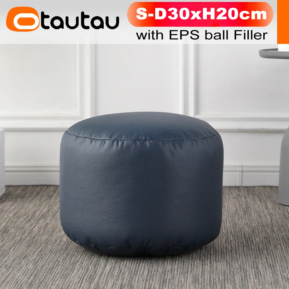 OTAUTAU Taburete redondo pequeño de polipiel otomano puf reposapiés lleno puf reposapiés asiento esquinero de suelo Puff JD004