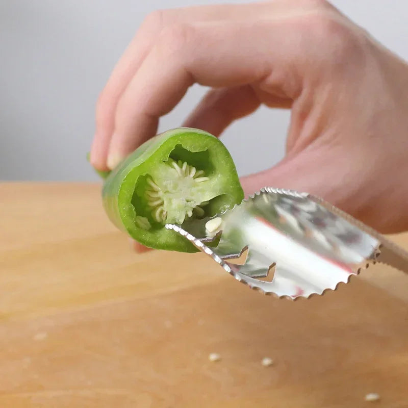 Descorazonador de Acero Inoxidable Descorazonador de Chiles Removedor de Semillas de Calabaza Amarga Cuchillo para Sacar el Corazón Cortador de Pimientos Verdes Herramienta para Sacar Semillas Cocina