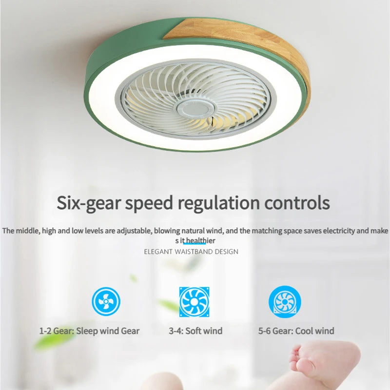 Ventilador de techo nórdico de madera con luz, ventiladores de techo inteligentes con luz para sala de estar, comedor, reversible, 6 velocidades, 50 CM