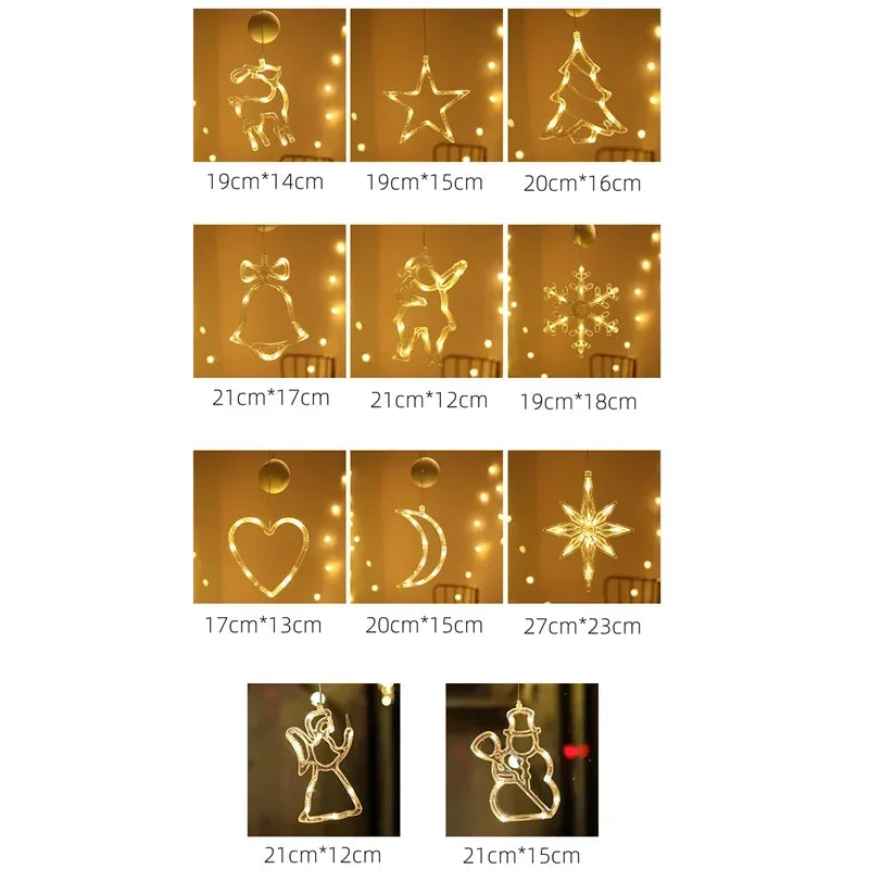 Luz LED de copo de nieve para Navidad, Papá Noel, lámpara de ventosa colgante, adornos de ventana, decoración para el hogar, Navidad, Año Nuevo, luces de cadena