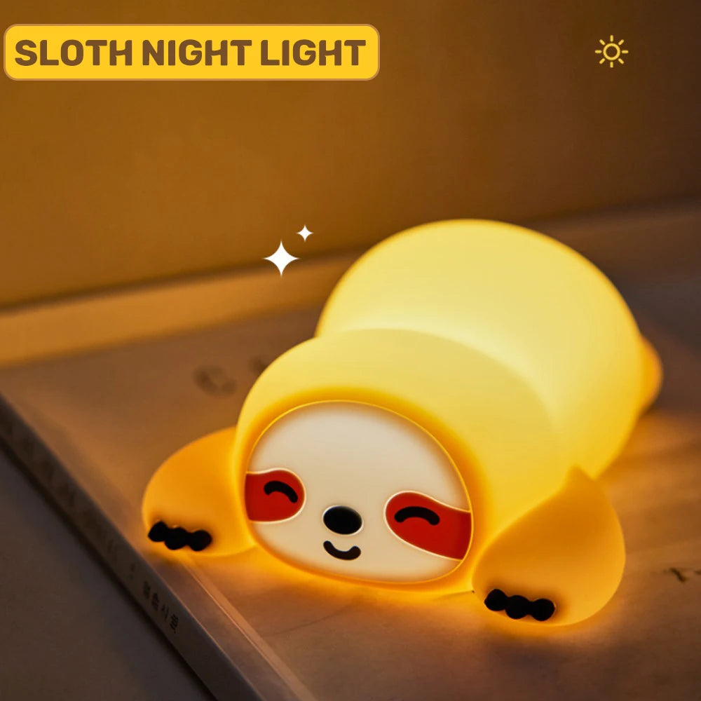 Silicone Soft Sloth Night Light USB Rechargeable Touch Control Dimmable Bedside Lamp for Nursery Kids Babies Gift Decor