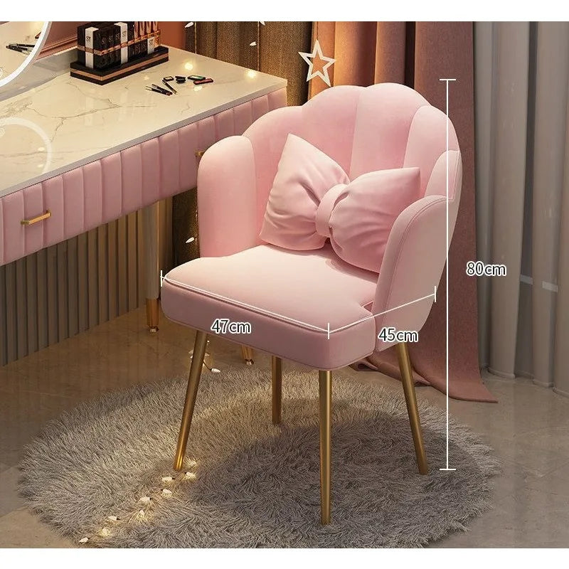 Silla de maquillaje para mujer, taburete sencillo, respaldo de lujo, silla con forma de pétalo, silla de ordenador para dormitorio, almohada de regalo