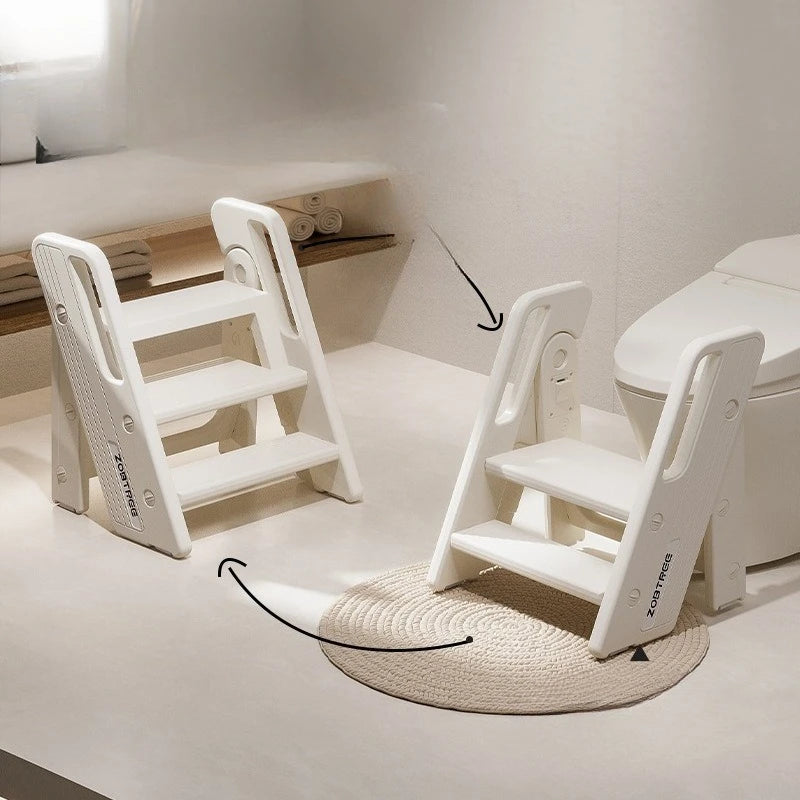 Escalera Plegable de 2 Peldaños para Bebés Niños Pequeños Lavabo Baño Antideslizante Portátil Ligera Escalera de Madera Cocina Doméstica