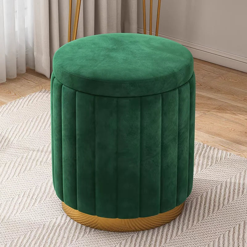 Taburete de almacenamiento de moda, taburete para cambiarse los zapatos, taburete de maquillaje, taburete redondo para tocador de dormitorio, taburete redondo nuevo con espacio de almacenamiento