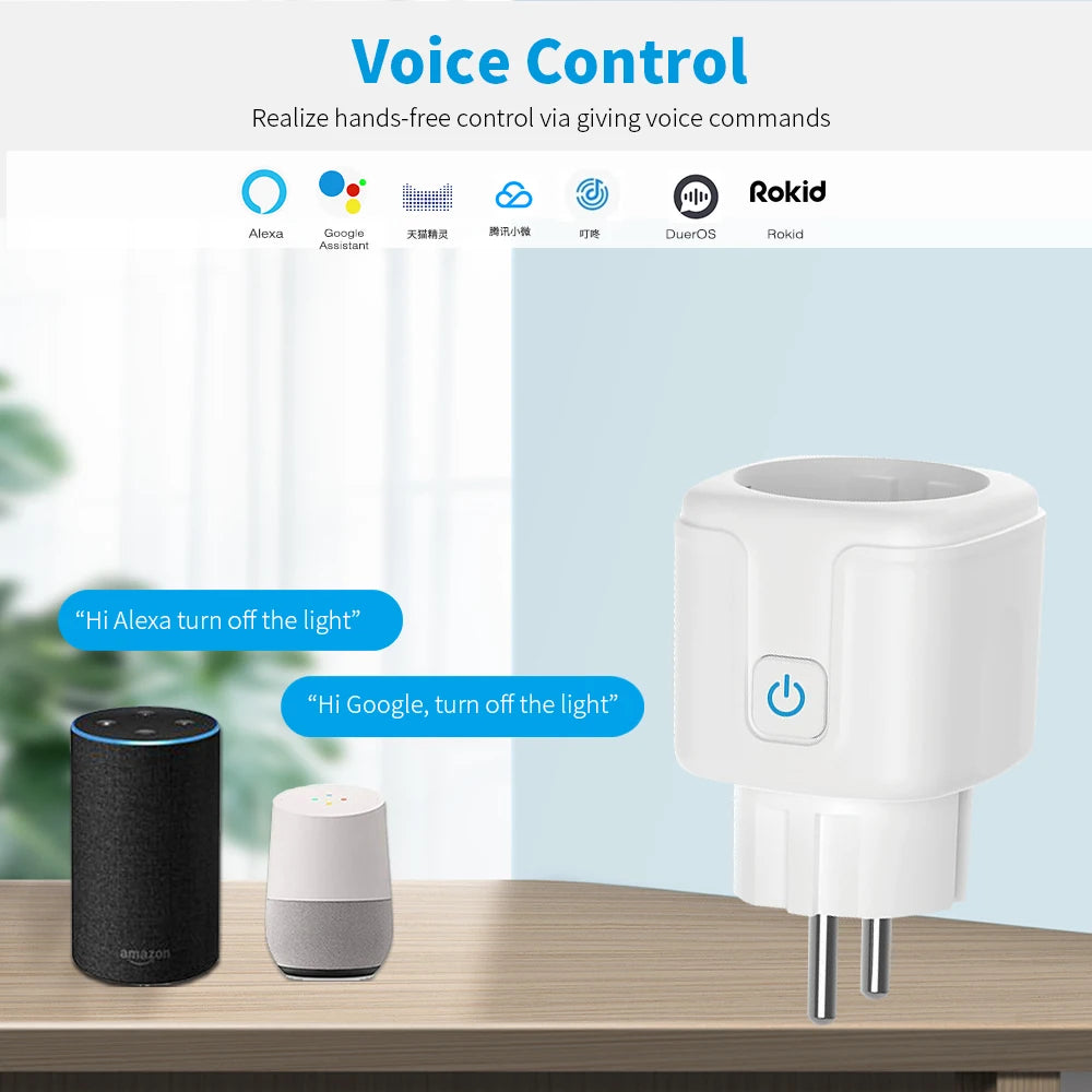 Tuya WiFi Smart Plug 16A/20A Enchufe Inteligente UE Con Monitor de Energía Temporizador Smart Life Compatible con Alexa Google Home Yandex SmartThings