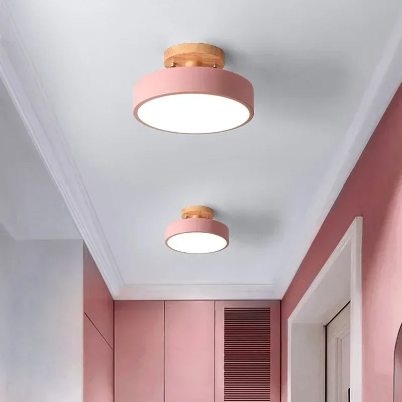 Lámparas de techo nórdicas para vestíbulo, balcón, madera redonda, guardarropa, comedor, estudio, dormitorio, baño, iluminación industrial